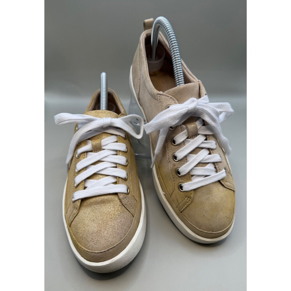 Vionic Winny Womens Gold Metallic Leather Arch Support Lace Up Sneakers Size 7.5